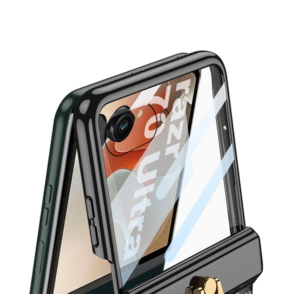 Electroplated Transparent Phone Case for Motorola Razr 70 60 Ultra with Metal Ring Holder Hinge Glass Protective Film Cover