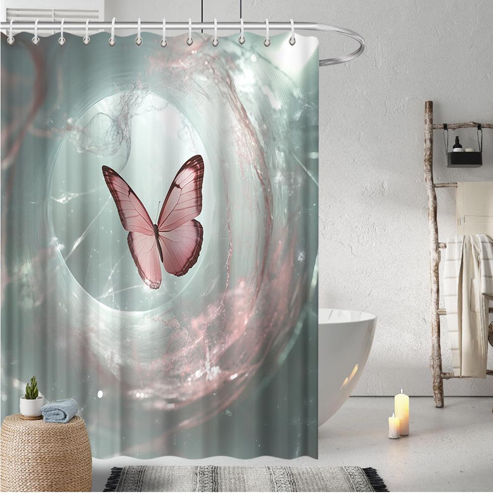

Butterfly & Floral Shower Curtain - Vibrant Pink Design, Fade-Resistant Polyester, Perfect For All Seasons Bath Decor W60H190(CM)-1 Pcs