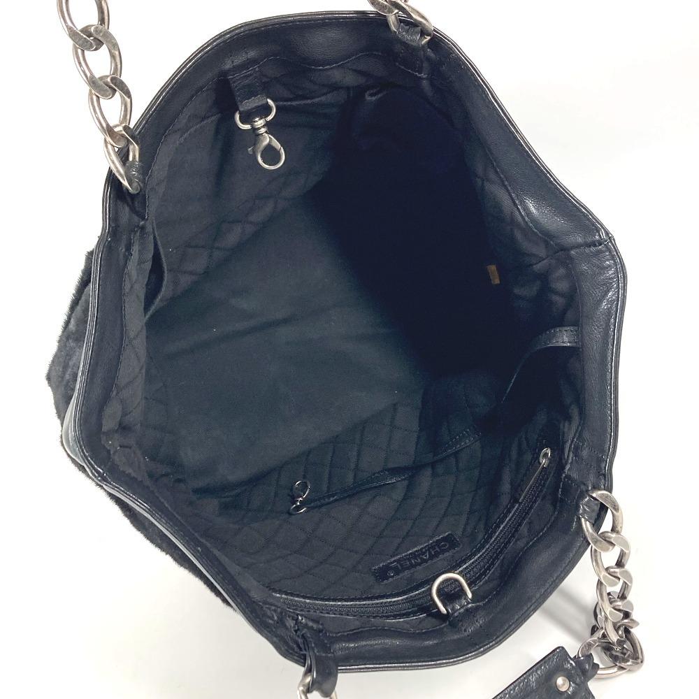CHANEL CC CC Mark logo Tote Bag Chain Bag Shoulder Bag Pony-Hair Black