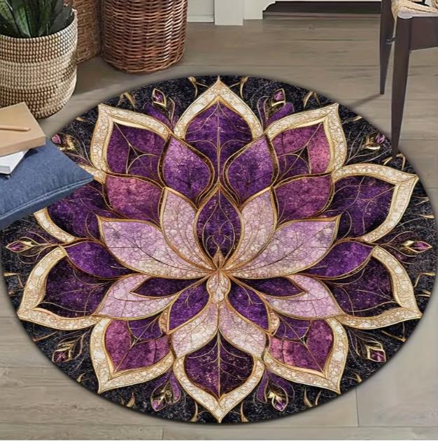 Lotus Mandala Circular Floor Mat Bohemian Style Anti Slip Bedroom Home Decoration Carpets