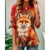 Damen Langarm Rundhals Aquarell Fuchs Druck Lässiges T-Shirt, Normale Oberteile für Frühling Sommer Täglich Wochenende