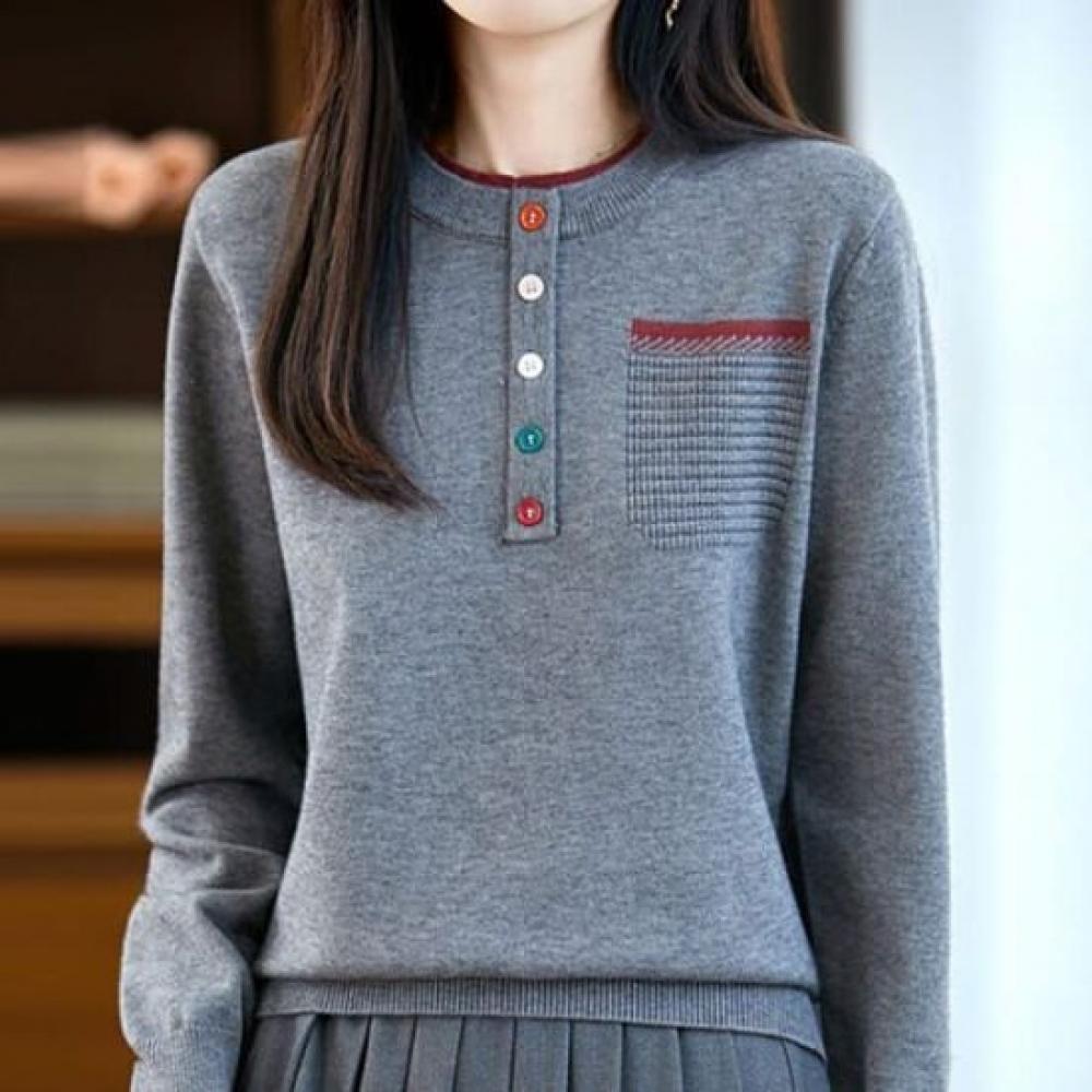 Navava BuTTon PoinT Henley Neck Long Sleeve KniT T shirT Nk3245