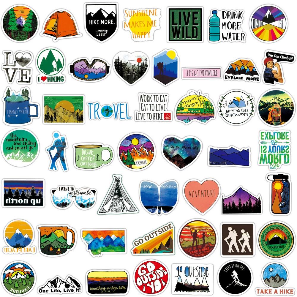 50 100Pcs Outdoor Travel Stickers Hiking Adventure Wilderness Camping Vinyl Decal Water Bottle Laptop Cup Car Waterproof