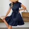 Holiday Style Polka Dot Dress Summer European and American Temperament Lotus Leaf Short Sleeve Tie Button A-shaped Skirt Women