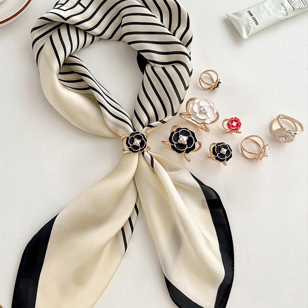Camellia Flower Scarf Clips - Vintage Brooch Jewelry, Luxury Silk Scarf Accessories for Elegant Women (Designer Buckle Brand)