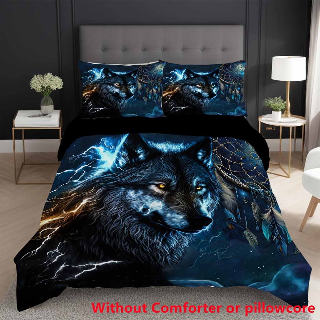 2/3pcs 3D Wolf Animal Dreamcatcher Print Duvet Cover Set (1 Duvet Cover + 1/2 Pillowcase Without Core) Soft Comfortable
