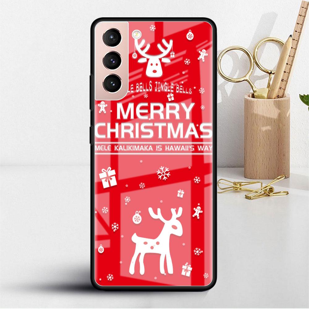 Snowman Christmas Cartoon Glass Case For Samsung Galaxy S22 S20 FE S21 Plus Phone Cover S10 5G S9 Note 20 Ultra 10 Lite Shell