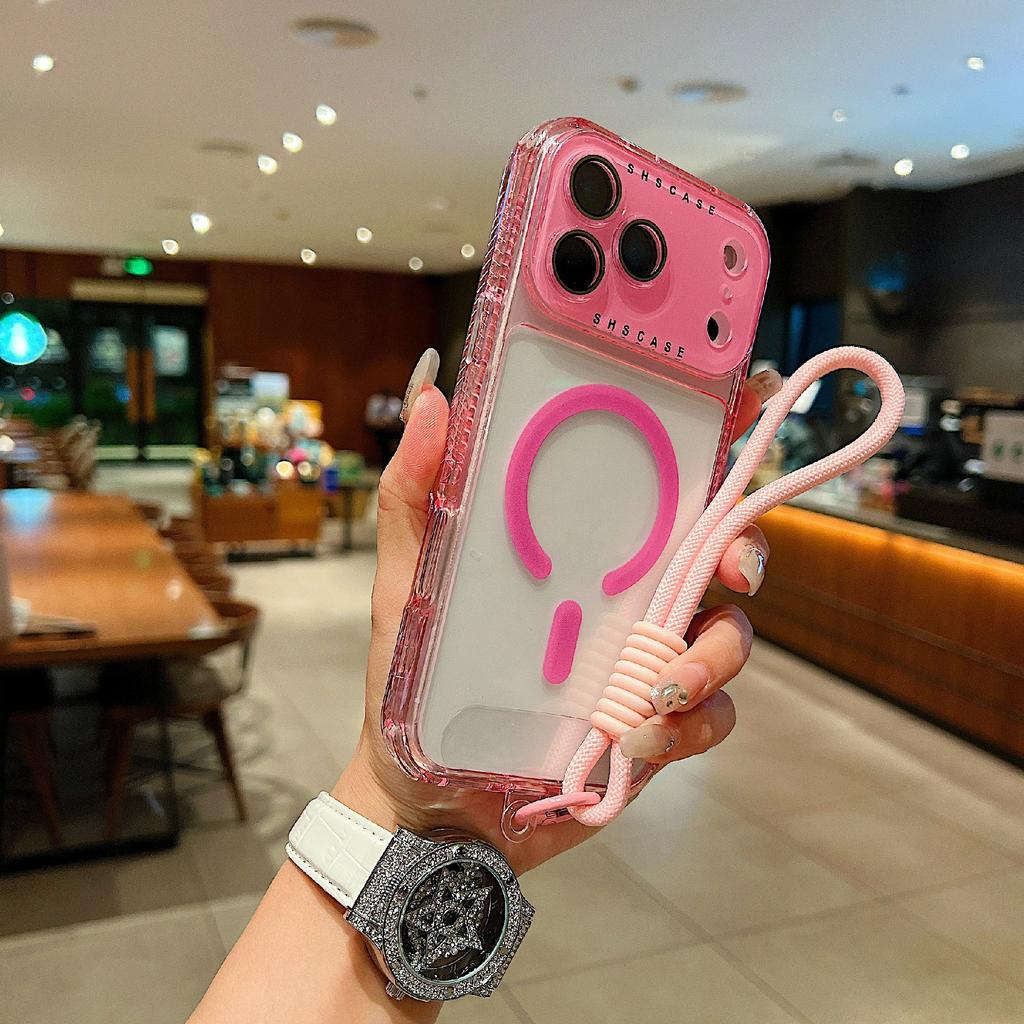For iPhone 17 Pro Max Magnetic Case Clear Colorful Frame TPU + PC Phone Back Cover with Lens Film/Strap