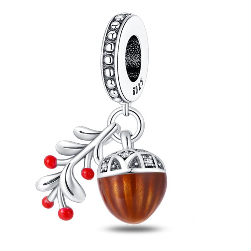Série Outono de Cobre Folhas de Bordo Marrons Espantalho Esquilo Abóbora Pingentes Contas Encaixam Pulseiras Pandach Joias Diy