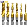 6pc High-speed Steel 4341 Titanium Plated Composite Tap Drill and Tap Integrated Machine Tap Open and Chamfer Tool Set