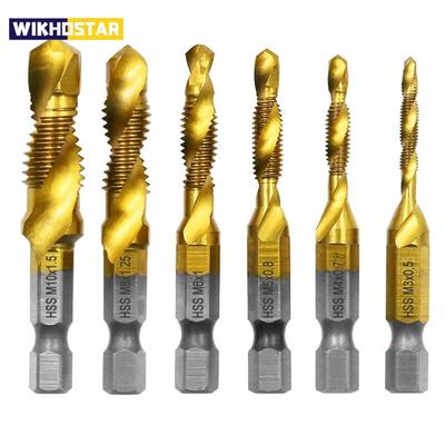 6pc High-speed Steel 4341 Titanium Plated Composite Tap Drill and Tap Integrated Machine Tap Open and Chamfer Tool Set