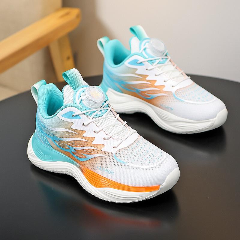 Boys sports shoes students lightweight non-slip skipping rope running shoes summer breathable button children's white shoes