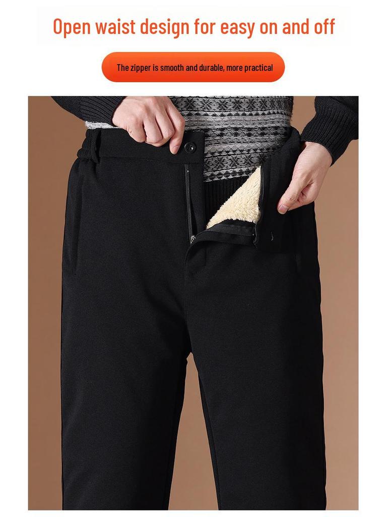 Men's Winter Warm Three-Layer Elastic Cotton Trousers with Velvet Lining for Middle-Aged and Elderly