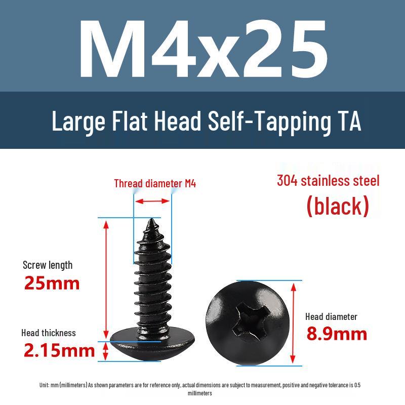 Yigu Black Zinc 304 Stainless Steel Phillips Large Flat Head Self-Tapping Screw