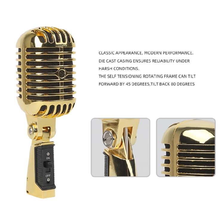 Metal Dynamic Microphone Metal Appearance with Retro Frame Self-tensioning Metal Frame for Stage and Studio Use