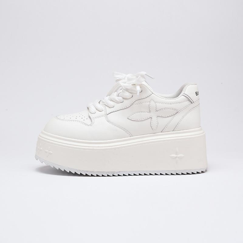 

Leather platform white shoes women s 2025 spring new versatile cross flower casual muffin shoes sports heightening board shoes 35 белый
