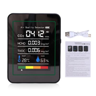 5 In 1 HCHO Meter, Portable Temperature and Humidity Meter with Color Screen for Home, Office, Vehicle, Detect CO2 TVOC