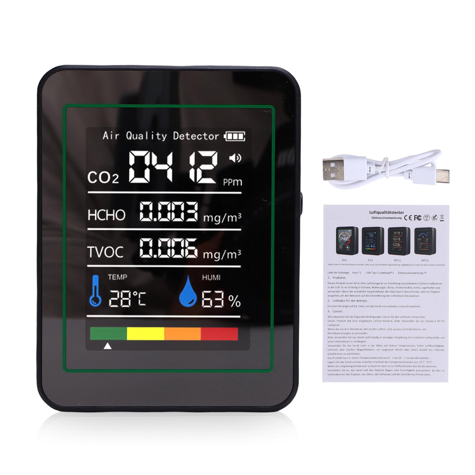 

5In1 HCHO Meter Humidity Meter Matching Color Screen 1200mAh Battery Home Office Vehicle Detect CO2 TVOC Portable Temperature