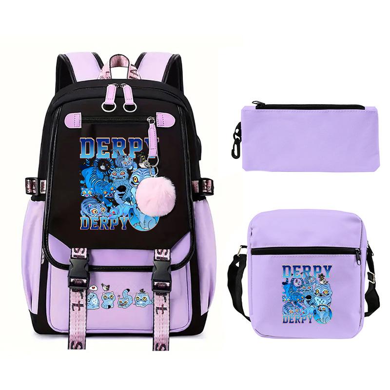 Animation Cartoon Peripheral Printing Children'S Backpack Campus Large Capacity Primary And Secondary School Students Schoolbag Three-Piece Set