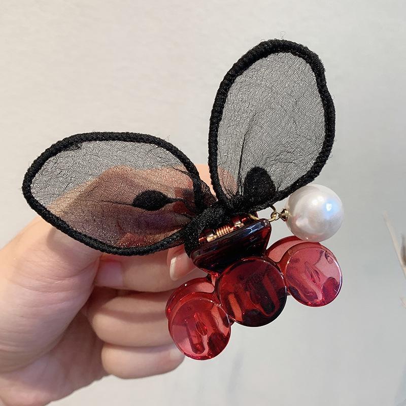 New Super Cute Polka-dot Lace Stereo Rabbit Ears Clip Bangs Broken Hair Clips Pearl Headdress Hairpin Women