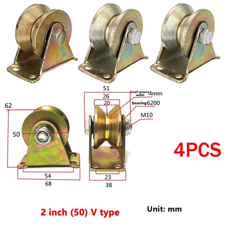4Pcs V Shaped Plating Color Track Wheel Bearing Home Hardware Rigid Caster V Groove Wheel For Sliding Door Rollers