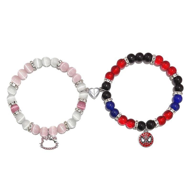 Spider Kitty Cat Pendant Couple Bracelet, Crystal Cat Eye Stone Magnet Attraction Bracelet, Christmas Gift, Stocking Stuffers, Valentine's Day Gift