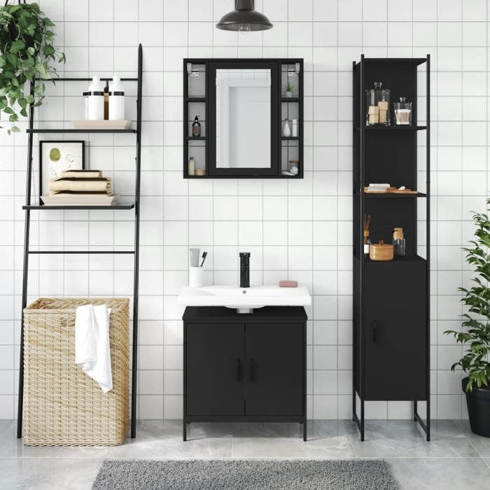 VidaXL Ensemble De Meubles Salle De Bain 3 Pcs, Armoires De Lavabo Avec Miroir, Placards De Rangement Toilette, Industriel, 3214740