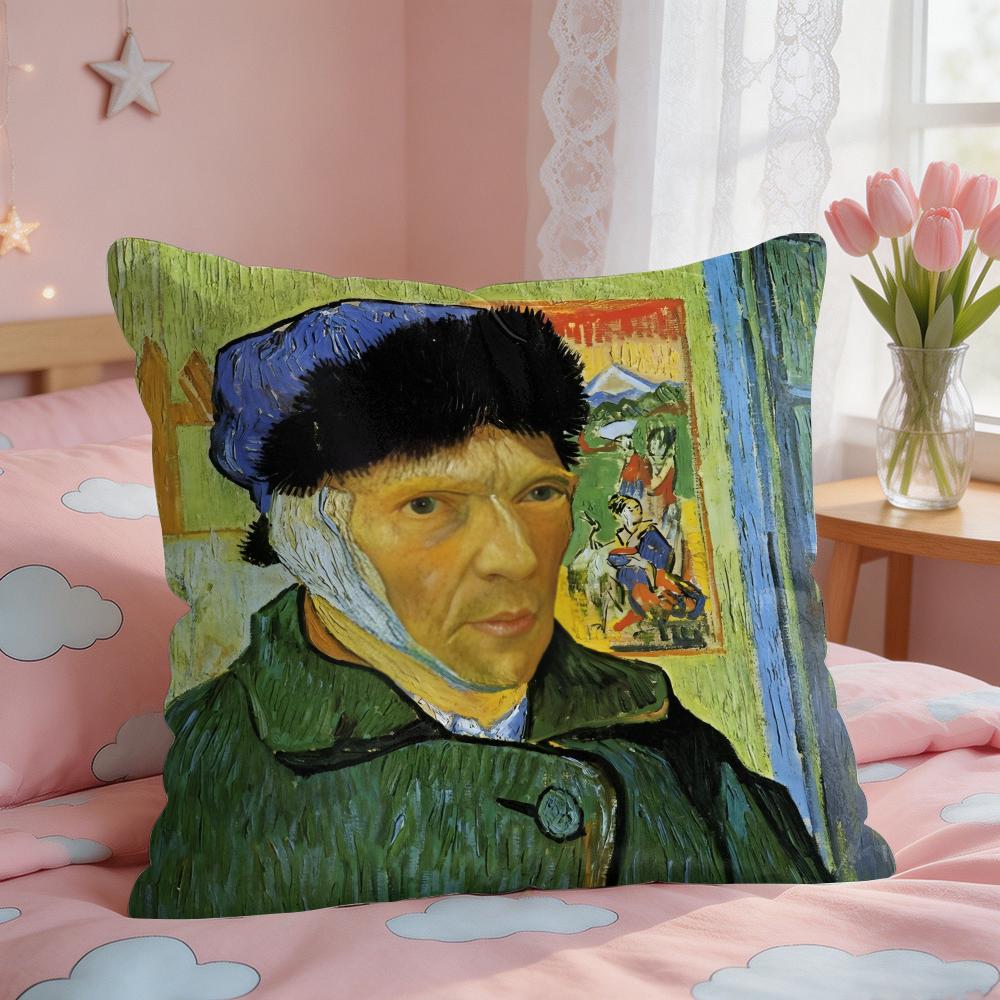 Van Gogh Original Print Cushion Cover Square Short Plush Pillow Case Living Room Sofa Home Decor Funda X