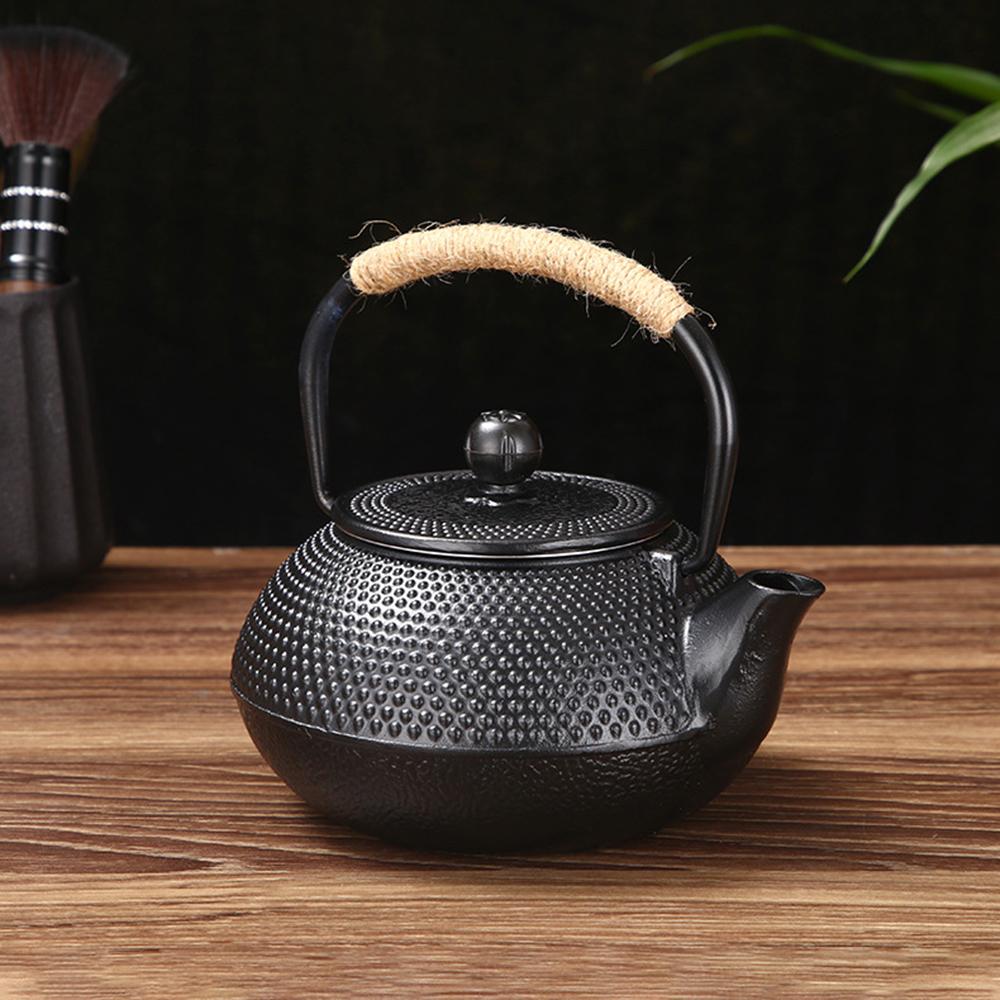 Traditional Cast Iron Teapot, Household Small Particle Iron Tea Kettle Uncoated with Tea Strainer, Surrounding Stove Tea Set