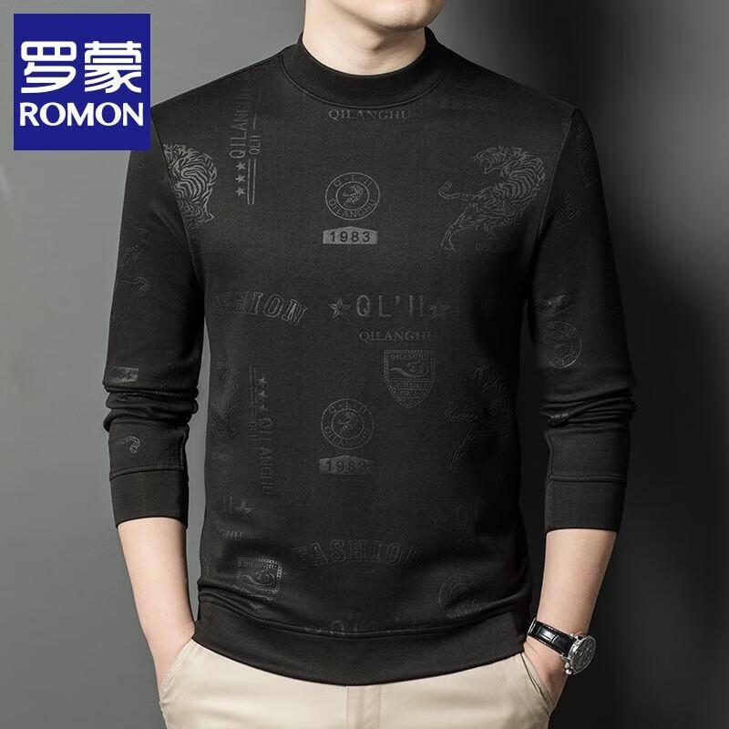 Romon Men's Printed Crewneck Long Sleeve Casual Top