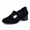 Medium heel single shoes women's shoes autumn new thick heel square buckle round head work shoes black sheepskin women's low-top shoes