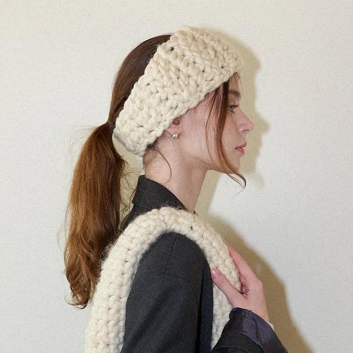 [29CM Pre-sale]_Wool 100% Handmade Crochet Wide Hairband _ Cream