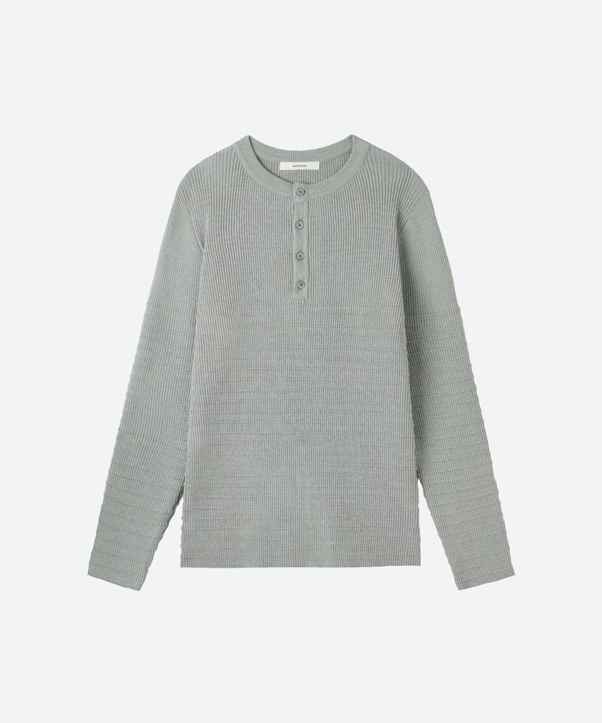 MOONSUN Unisex, Stripe Henley Neck Knit / Gray