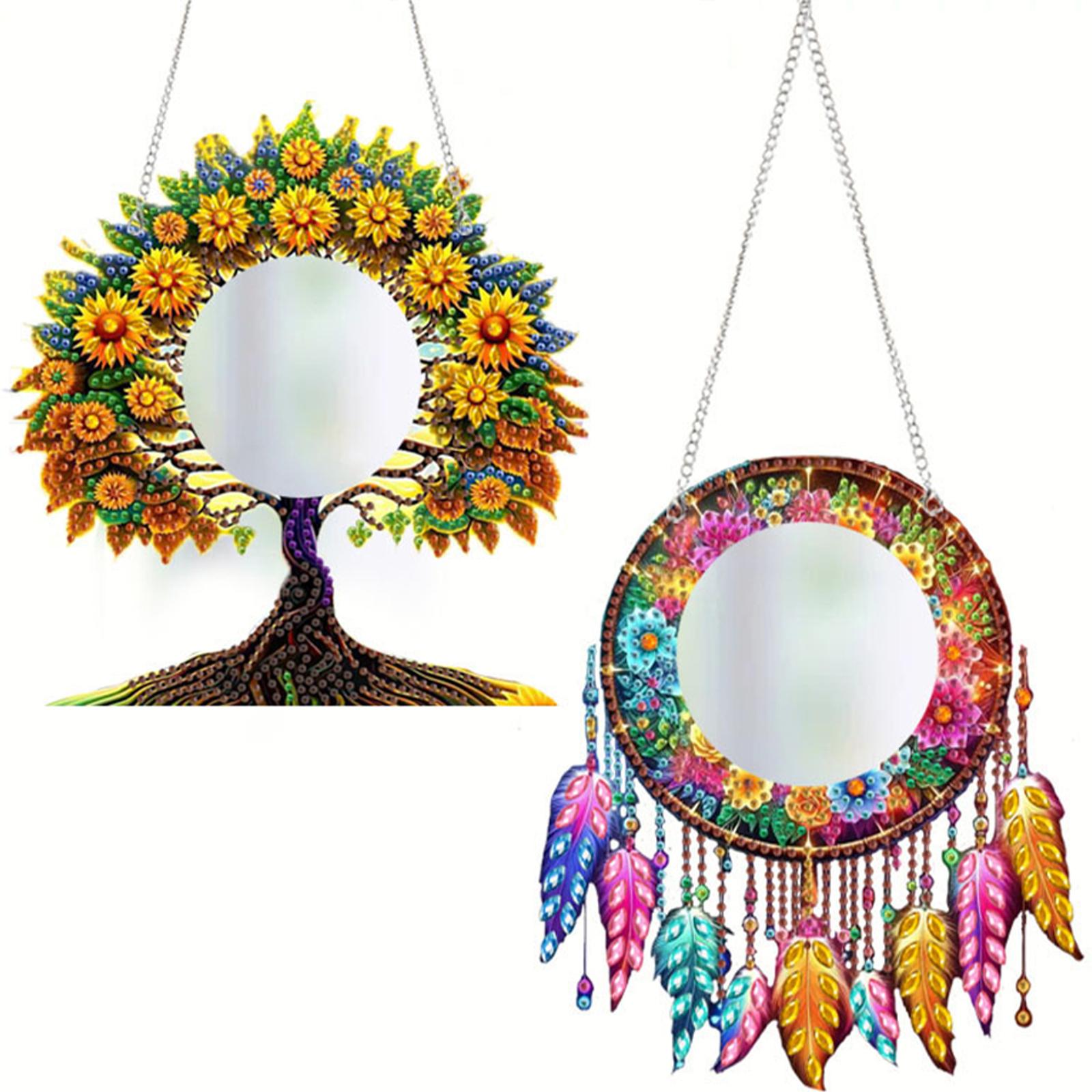 

2D Flat DIY Rhinestone Diamond Art Mirror Pendants Diamond Painting Set Diamond Art Mirror Pendant DIY Home Decor Hanging Charm