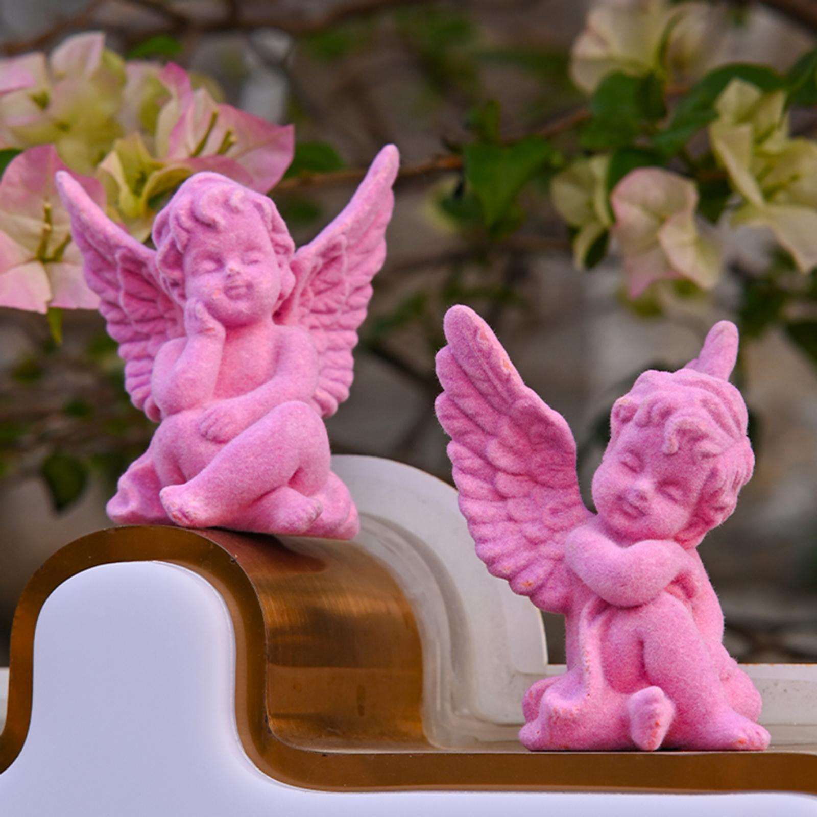 

Набор из 2 статуэток маленьких ангелов из смолы, домашний декор для помещений, милая скульптура ангела, мемориальная фигурка One Size