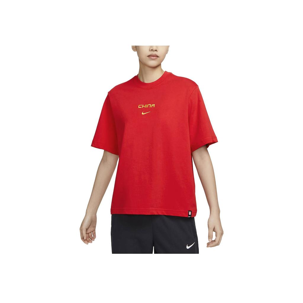 Nike China Team Alphabet Print Round Neck Short Sleeve T-Shirt Women Tops Challenge-Red FN3115-600