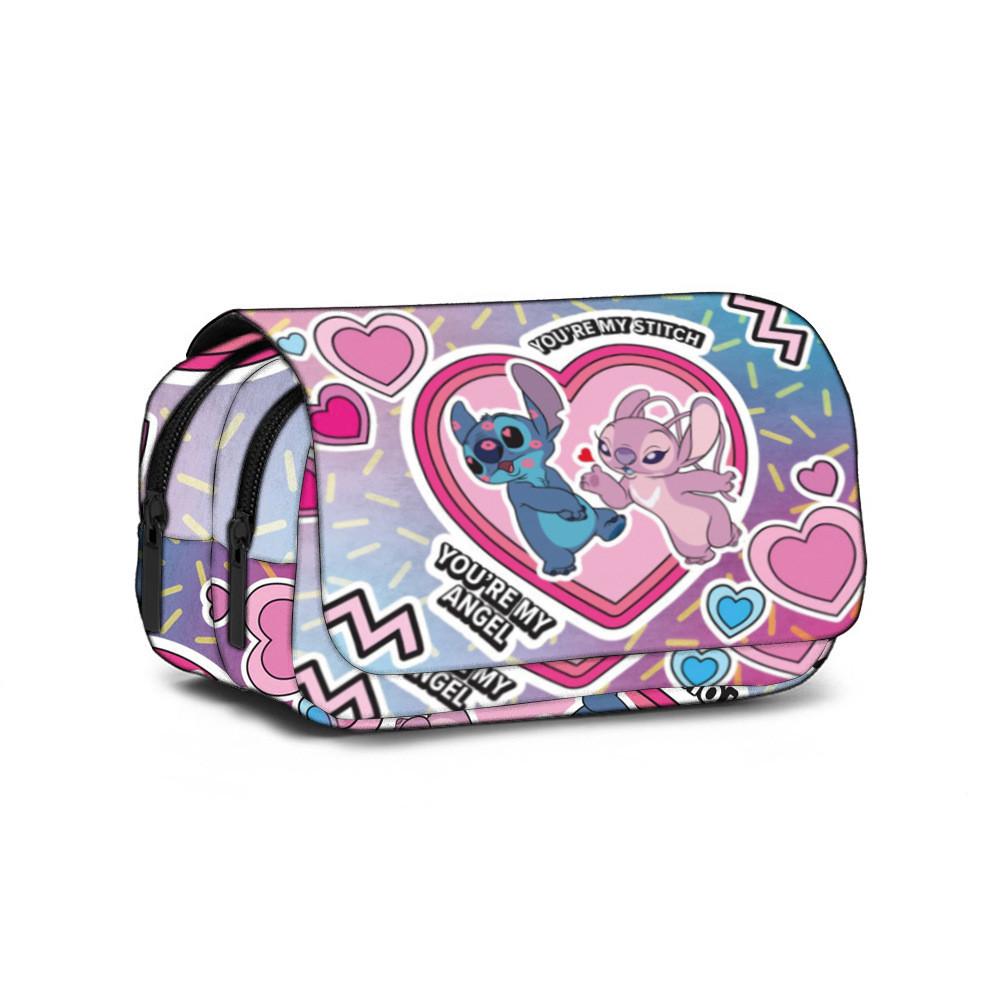 Stitch Character Canvas Pencil Organizer With Large Capacity For Students