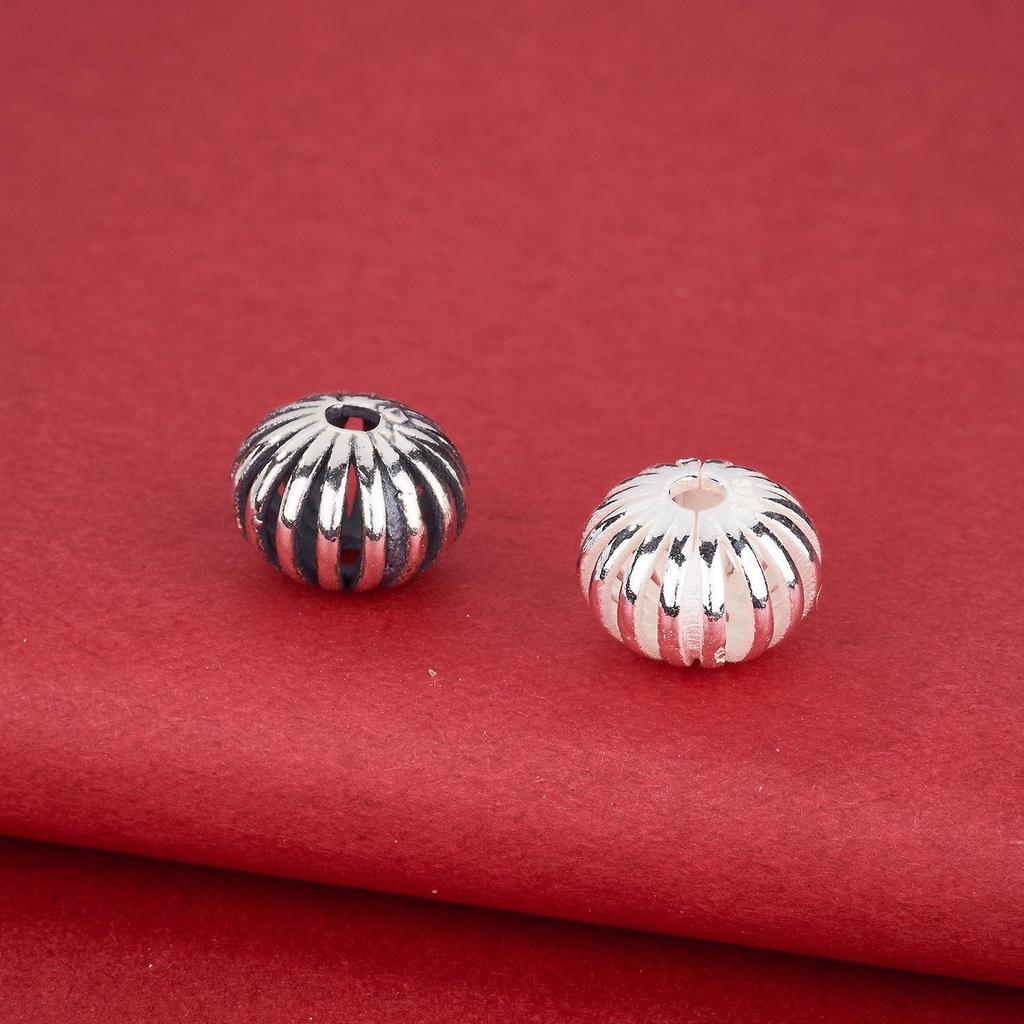 S925 Sterling Silver Striped Pumpkin & Watermelon Charms Spacer Beads for DIY Bracelet Beading.