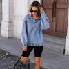 Women's Washed Loose Round Neck Denim Jacket with Zipper – 2025 Autumn European and American Fashion Style