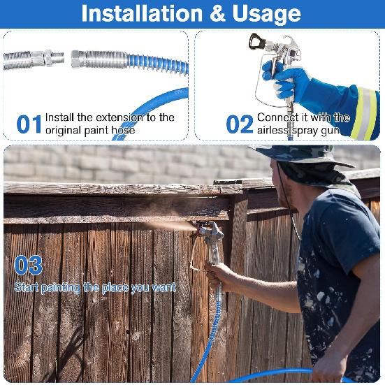 Enhon 2 Pcs 4 ft Airless Paint Spray Extension Hose Compatible with Graco 247338, 3/16"ID High Pressure Paint Spray Whip Hose, 3000 PSI Flexible