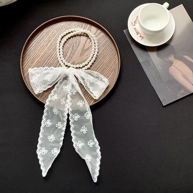 Pearl necklace spring and summer versatile polka dot lace silk scarf high-end bag strap multi-purpose belt headscarf headband