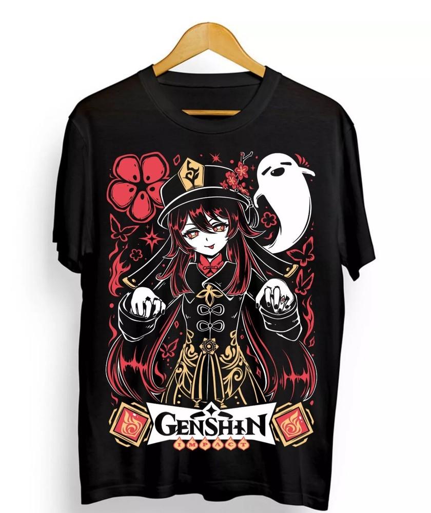 

Genshin HuTao T-shirt Impact gorou,Anime,Manga,Graphic Tee black shirt all size S