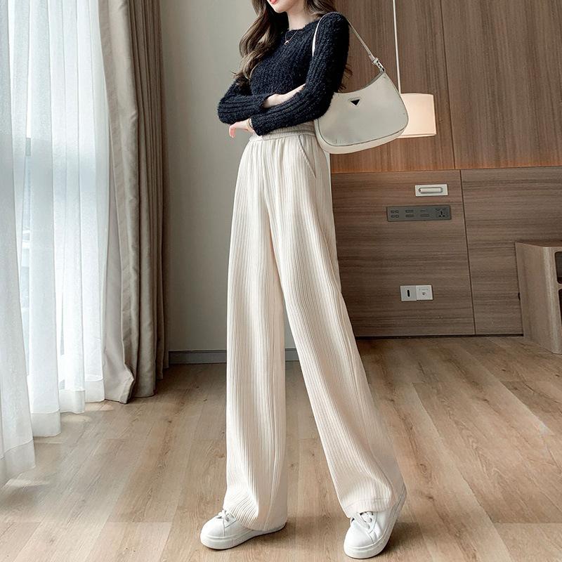 High-waisted Warm Women's Pants Loose and Slim Large Size Straight Harem Pants Chenille Wide Legs