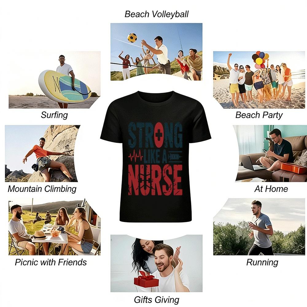 Strong Like A Nurse Graphic Print Casual Nursing Themed Tee Shirt Pure Cotton T-shirt