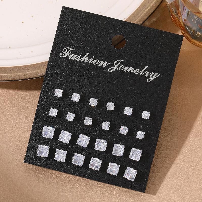 

24 Pairs Shiny Zircon Stud Earrings Set for Women Men Daily Versatile Chic Silver Color Crystal Ear Jewelry Accessories Gifts