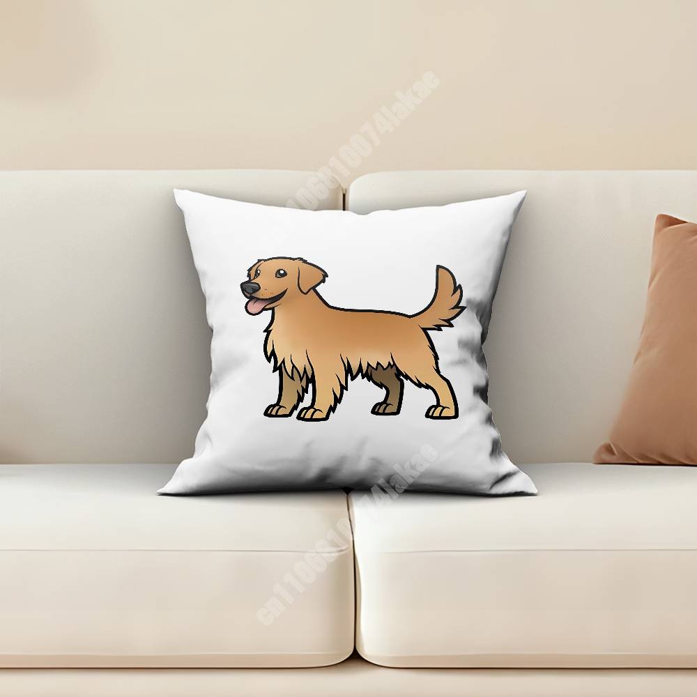 Cute Puppy Gold Retriever Dog Friend Pillow Cover Cushion Case Sofa Couch Modern Apartment Decor Family Furnishing