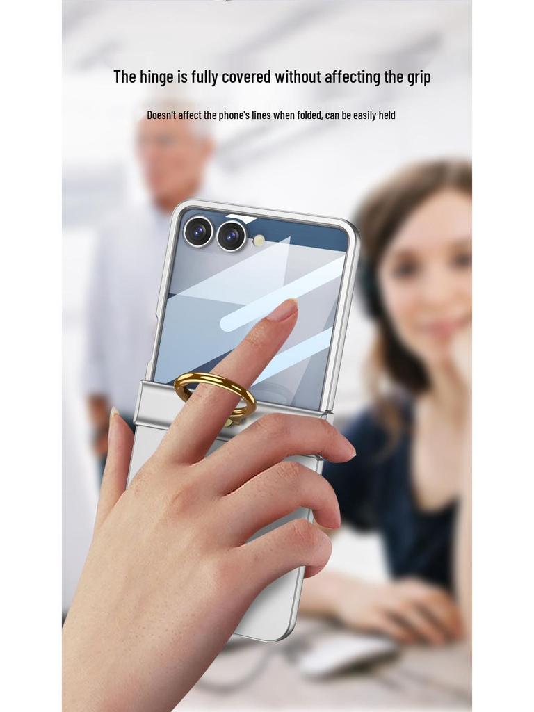 Samsung Z Flip7 Full-Cover Solid Color Case with Hinge Protection and Built-In Ring Stand