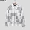 INCERUN Men Lapel Neck Long Sleeve Striped Patchwork Casual T-shirts Tops