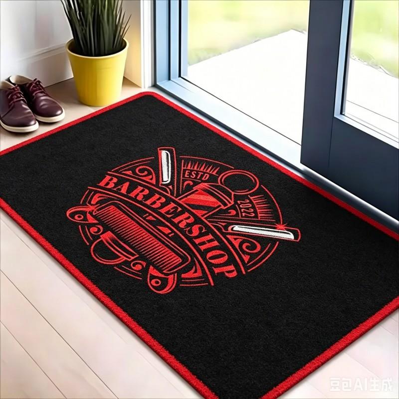 Vintage Barbershop Welcome Doormat Retro Barber Pole Design Front Door Mat Hair Salon Entryway Rug Commercial Entrance Carpet