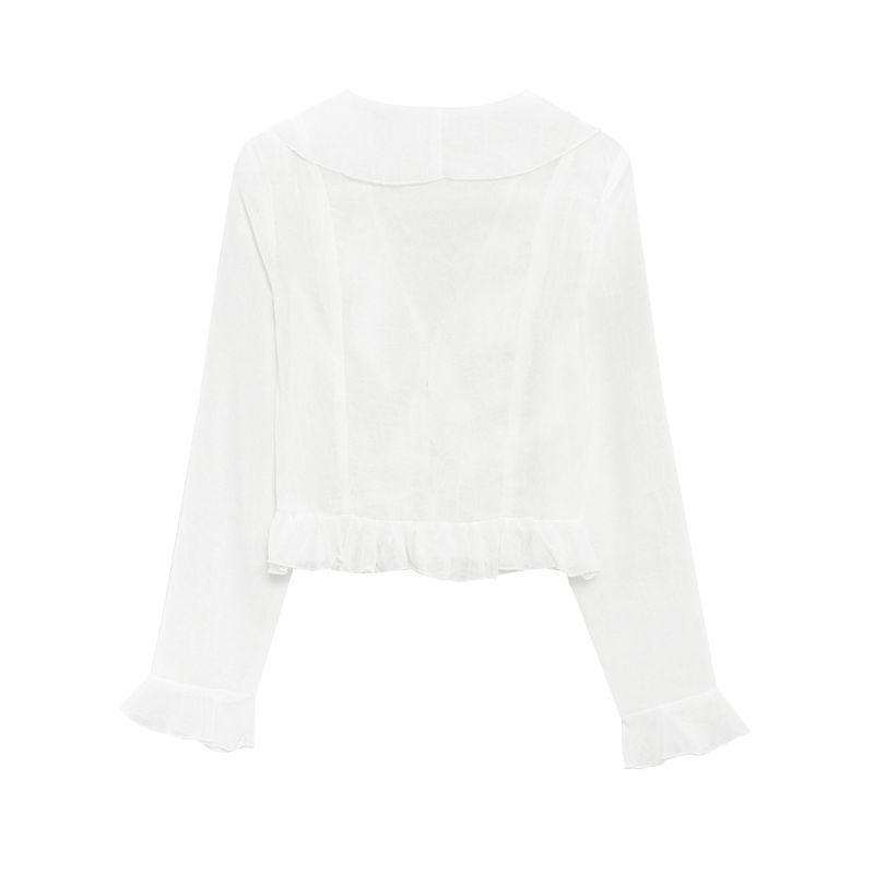Jnleaog Autumn New Women's Clothing Fashion Style Stylish Laminated Decoration Translucent Shirt 3666053